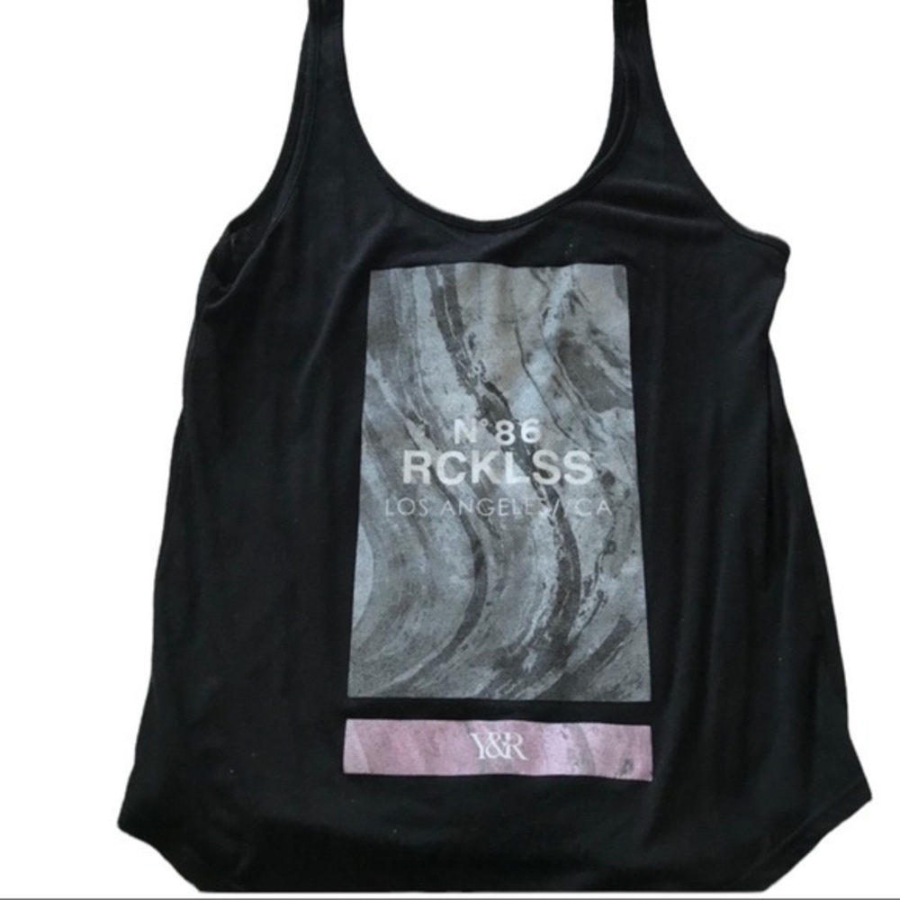 Y&R Young & Reckless Black Graphic Loose Tank Top Size Med GUC #5655